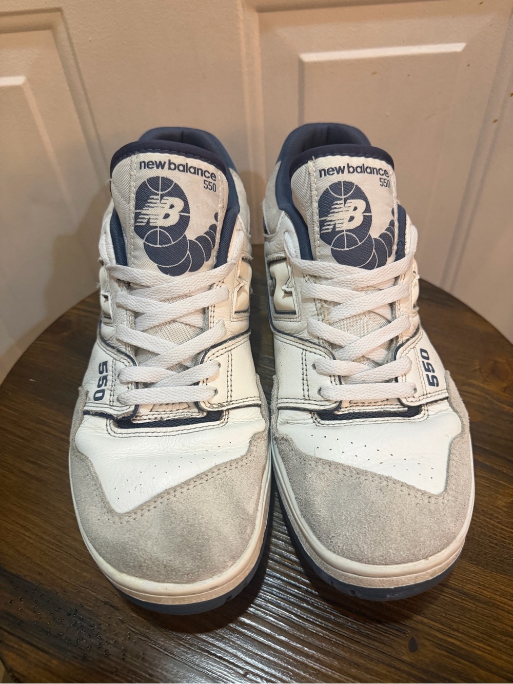 New Balance 550 White and Navy Low-Top Sneakers